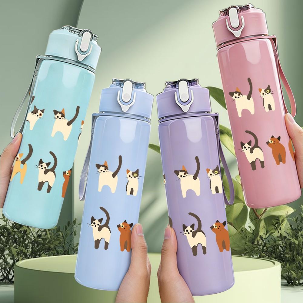 1PC Multi Breed Cat Collection 750ml Color Plastic Sports Water Bottle Leakproof Flip Straw Lid Suitable for Sports Office Home Use