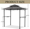 YODOLLA BBQ Gazebo - Double-Tier Canopy, Rust-Resistant Steel Frame, Side Shelves with Hooks 2,4m×1,5m - Gray