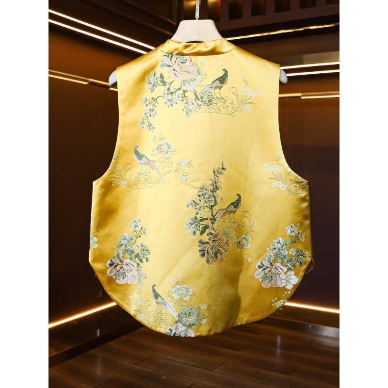 Antique high-end vest women's Chinese top women's vest atmospheric new yellow outer wear