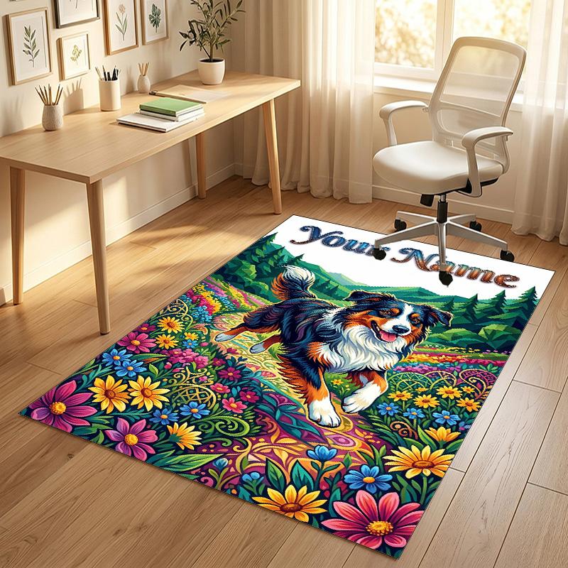 Dog Theme Crystal Velvet Rug Personalized Custom Name Text Soft Floor Mat Home Decor