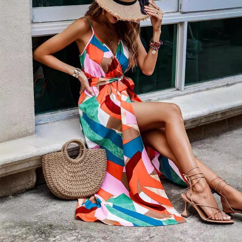 Summer Women's Halter Diamond Patchwork Dress