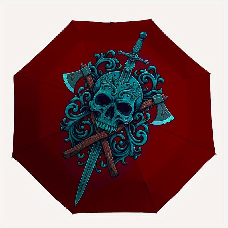 

1pc Sword Skull Automatic Open/close Umbrella, 8-Rib sturdy structure, Portable Travel Umbrella, Parties, Everyday Use, Outdoor Accessory, A