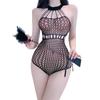 Quick-Release Open Crotch Fishnet Lingerie Set with Jacquard Stockings
