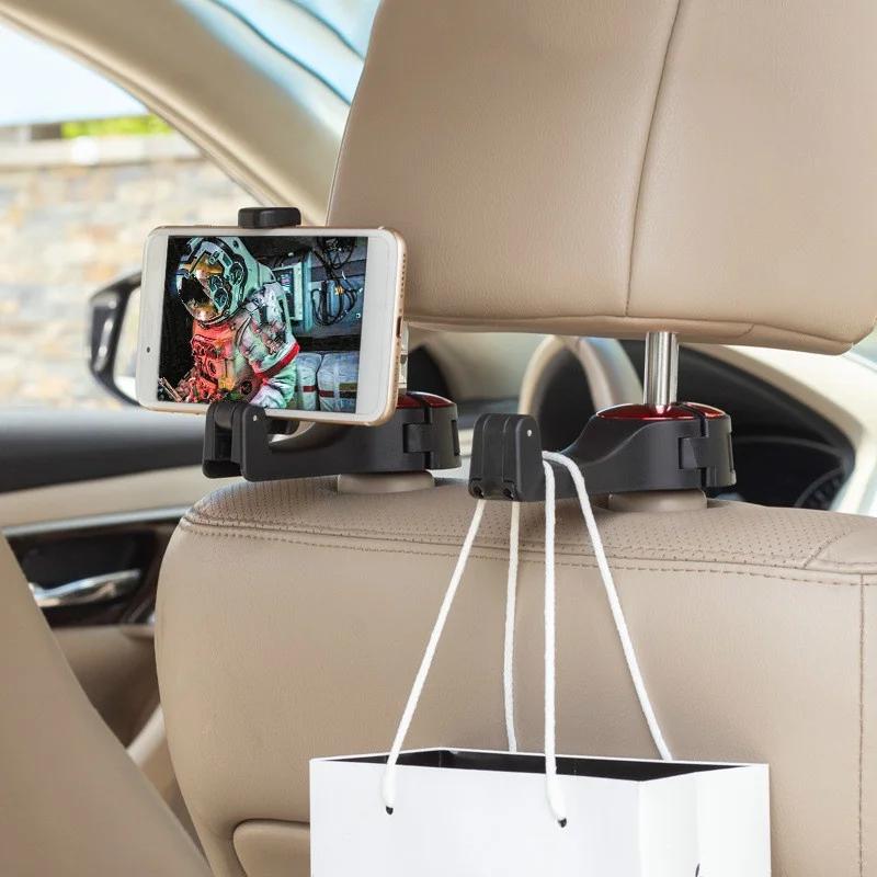 1PC Universal Car Headrest Hooks with Phone Holder Backseat for Phone Support Mobile Back Seat Kid Clip Stand Mount Accessoires