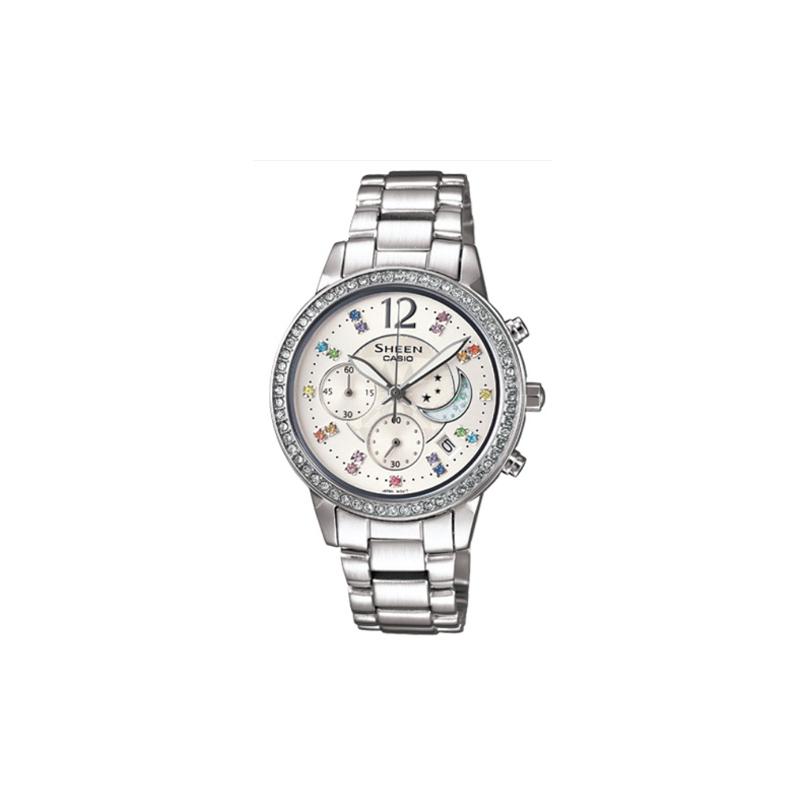 

Casio SHEEN series simple business date display small disc steel strap waterproof watch quartz movement stainless steel strap Japanese SHE-5018D-7ADF белый