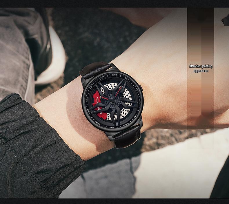 Sanda Cool Wheel Men's Skeleton Dial Leather Strap Waterproof Quartz Watch