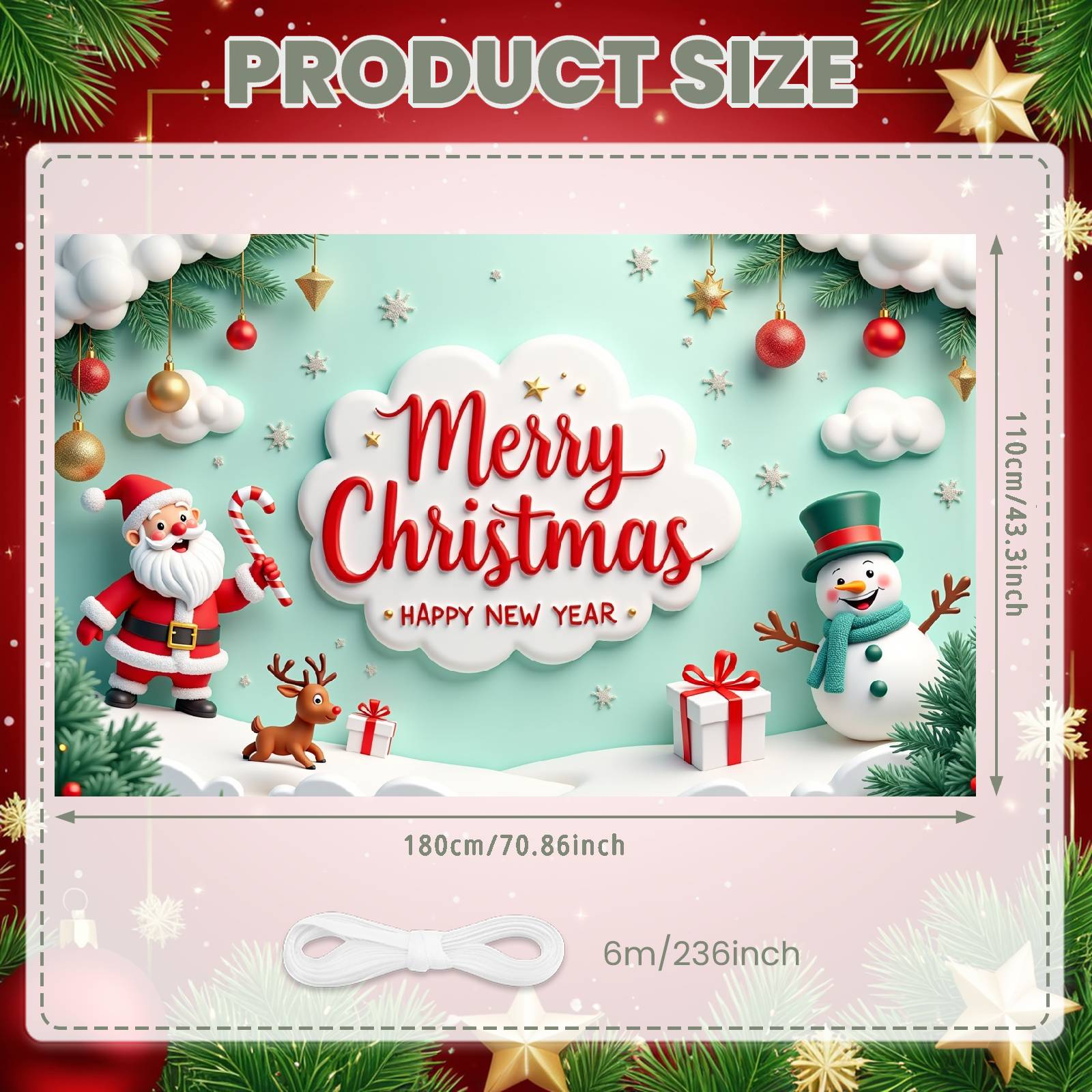 Xmas Display Cartoon Santa Claus Festive Backdrop Happy New Year Backdrop Festive Design Merry Christmas Banner For Home Party