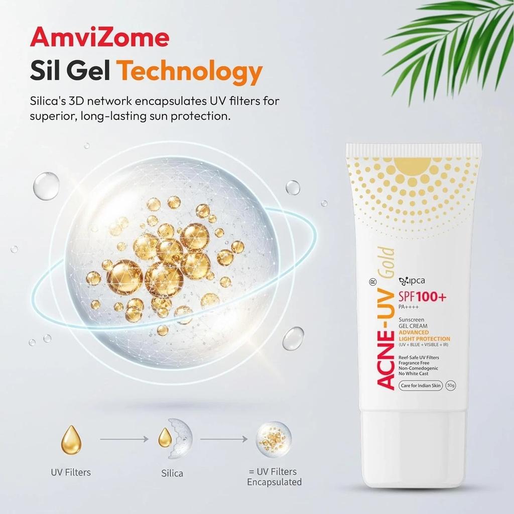 IPCA ACNE-UV GOLD Sunscreen SPF 100+ PA++++Oil Free, Silicone Gel Sunscreen
