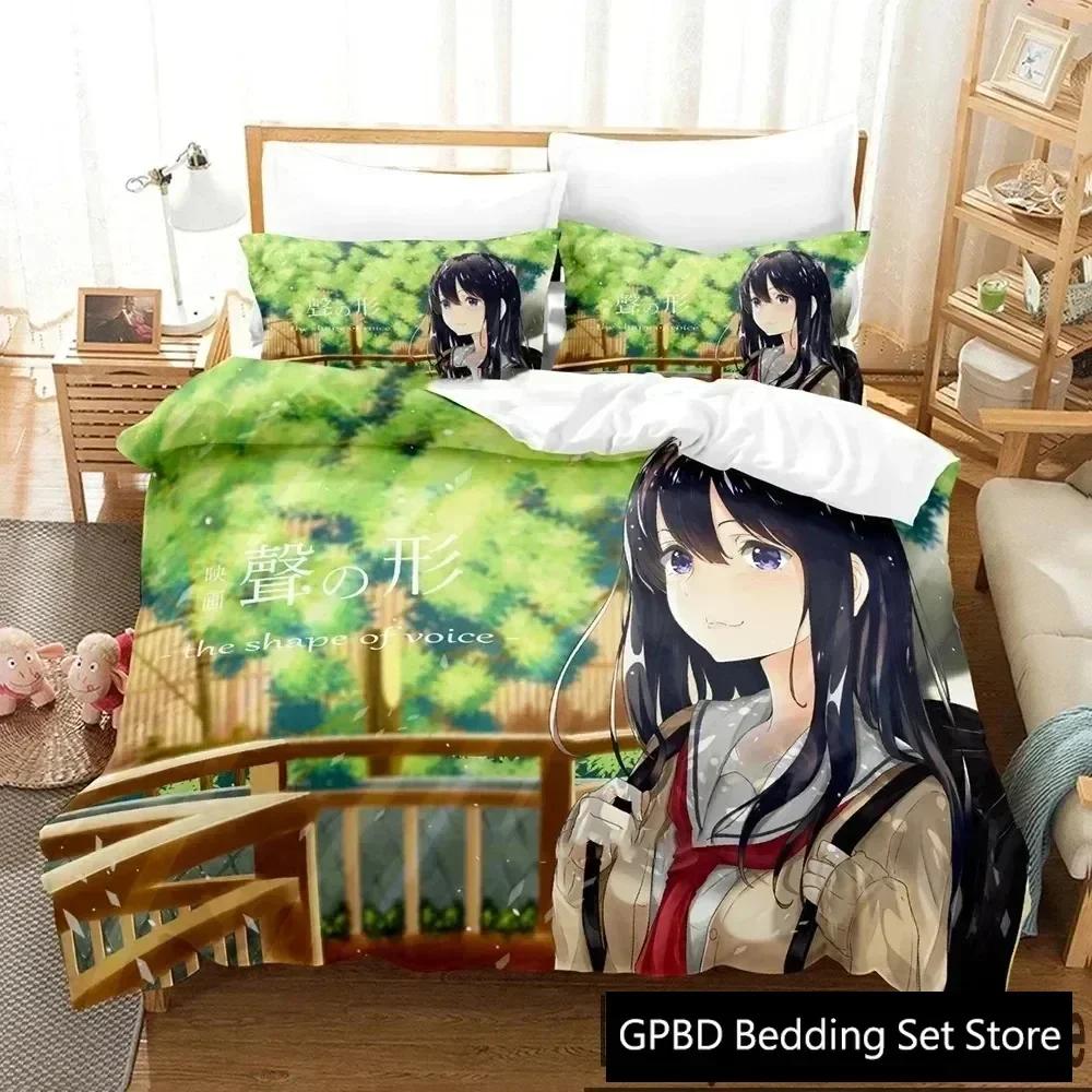 Luxus Neu 3D Druck Anime A Silent Voice Bettwäscheset Jungen Mädchen Twin Queen King Size Bettbezug Kissenbezug Bett Jungen Erwachsene