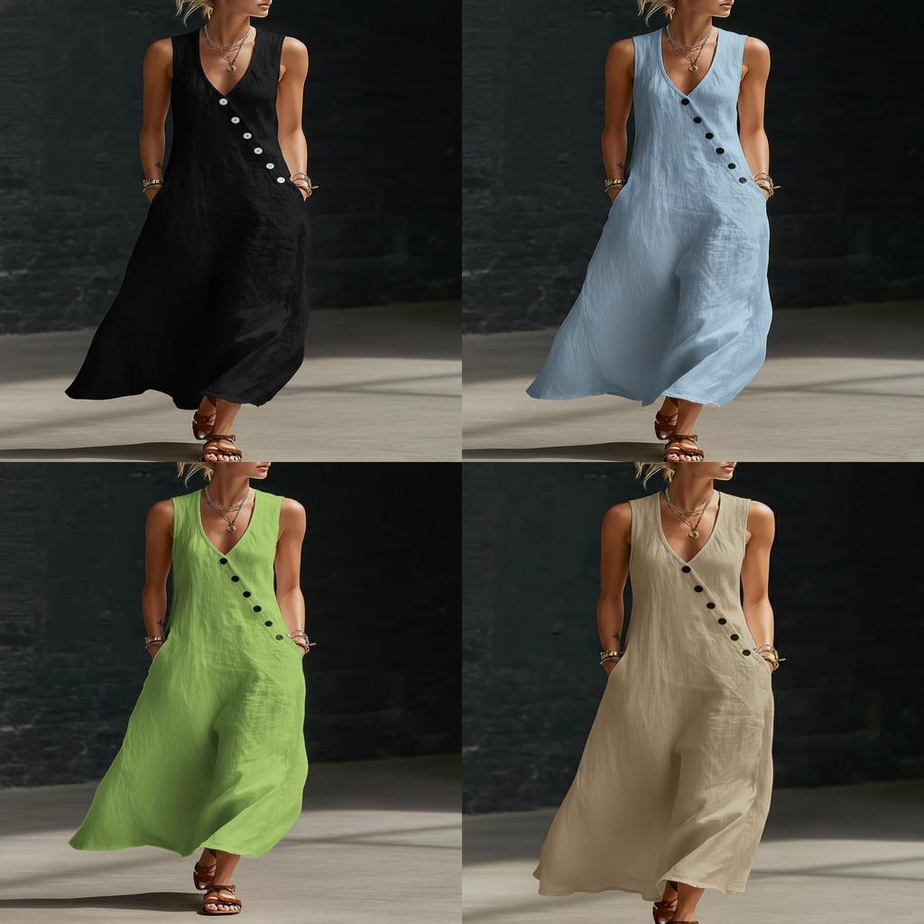 Lazy Boho Vneck Sleeveless Maxi Dress For Summer Casual Travel