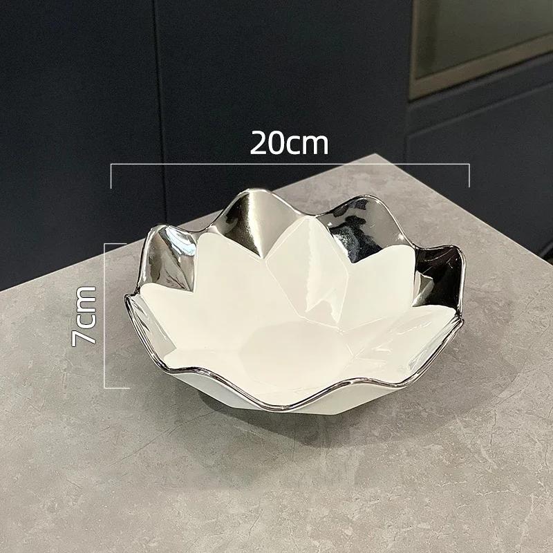Creative Irregular Ceramic Plate Light Luxury Silver Edge Fruit Snack Plates Home Afternoon Tea Dessert Plate Unique Tableware