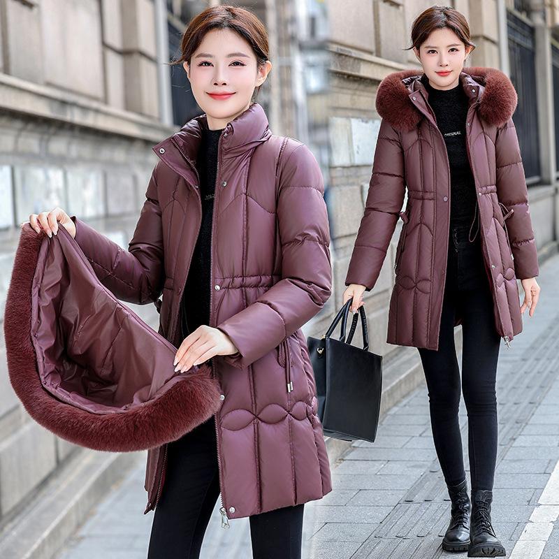Winter cotton-padded women's new medium and long Korean version waist thickened cotton-padded jacket new cotton-padded coat big fur collar jacket