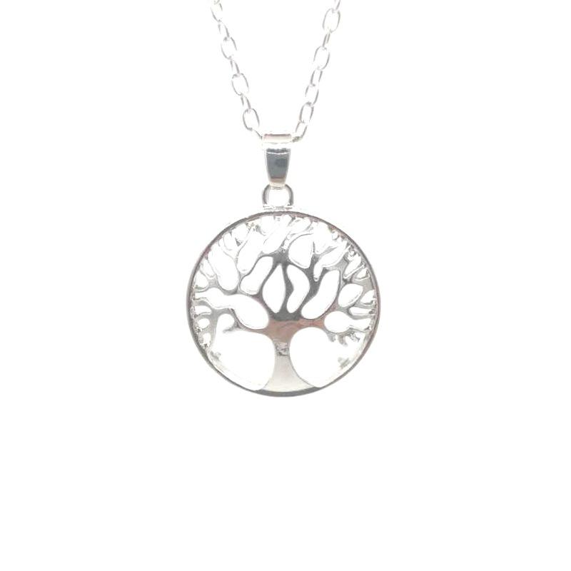 Multi-Color Hollow Natural Stone Pendant Item Round Alloy Tree Of Life Necklace Elegant And Fashionable