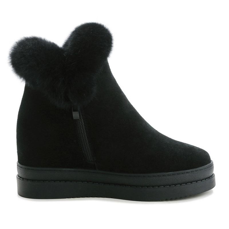 Trend winter women's shoes new heightening leather rabbit fur cotton shoes women's casual student shoes women's