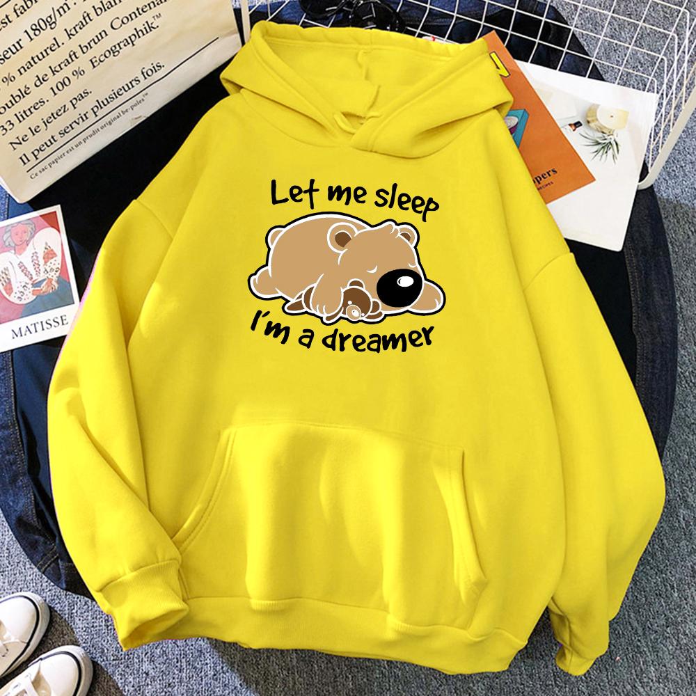 Hoodies Let Me Sleep Dreamer Bear Prints Women Hoody All-Match Pocket Loose Y2K Sportswear Casual Autumn Female Hoodie