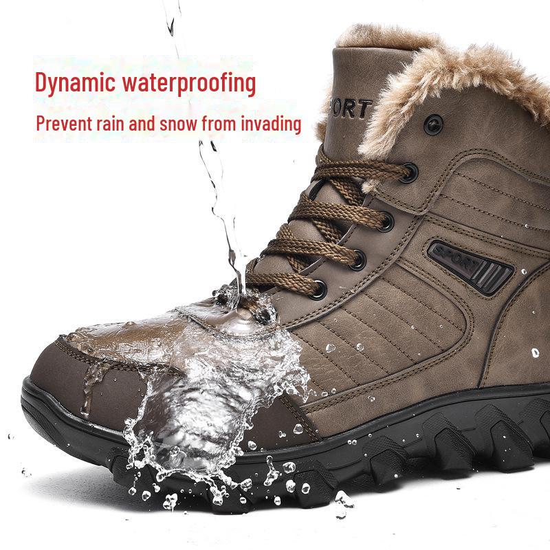 Men's High-Top Non-Slip Waterproof Winter Snow Boots with Velvet Lining