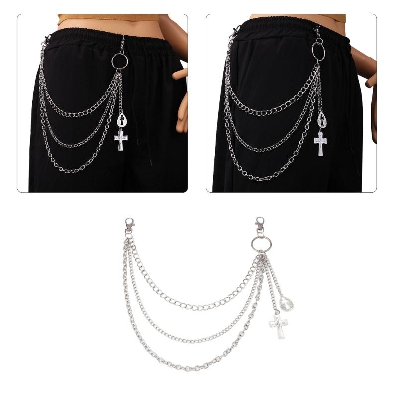 Punk Jeans Pants Chain Multi Layer Chain Cross Charm Waist Wallet Chain Summer Belt for Dancers