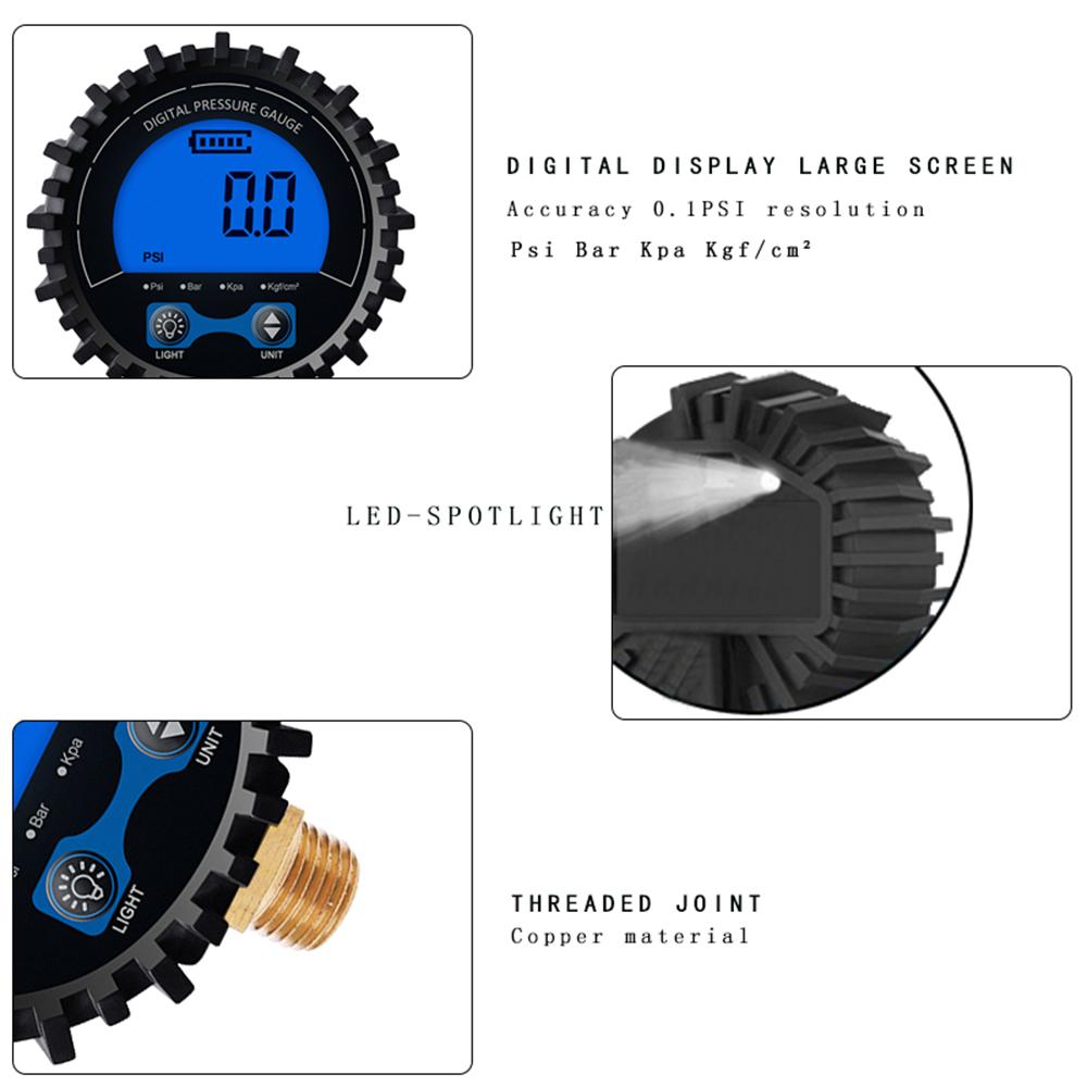 0-200PSI Digital Tyre Tire Air Pressure Gauge LCD Manometer Pressure Gauge With LED Light For Car Truck Motorcycl Accessories