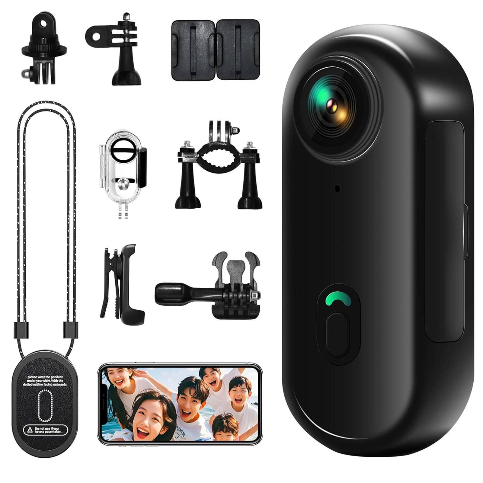 

Yolanda Action 4K Compact Wearable Wide 30m Waterproof Loop Smartphone and Japanese Instruction Compact Camera, UHD, Camera, 120° Angle, Hands-Free чорний