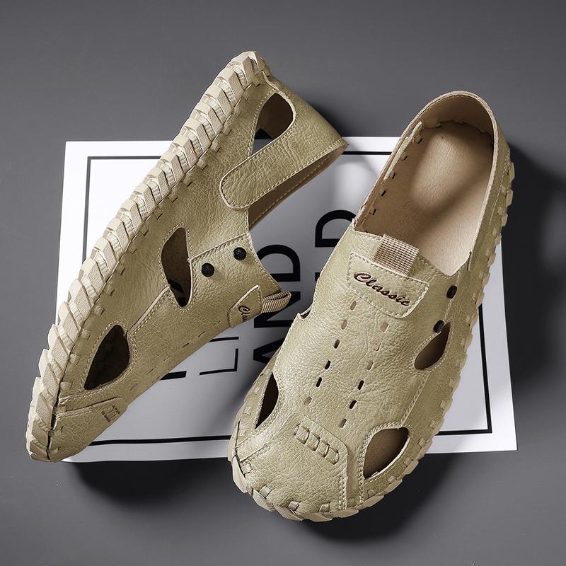 Leisure Walk Summer Man Casual Shoes Street Style Sandals Handmade Leather Mens Beach Shoes Stylish Outdoor Roman Flats Sandaly