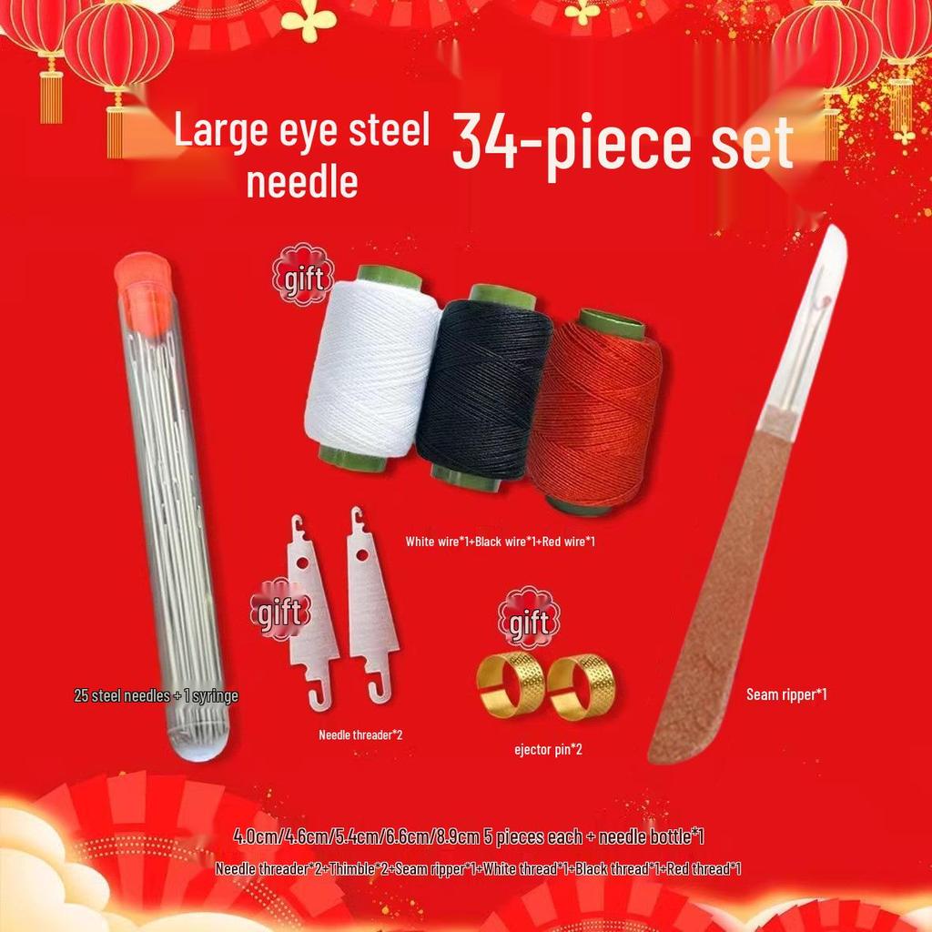 34-Piece Set of Large Eye Hand Sewing Needles for Embroidery & Traditional Handwork