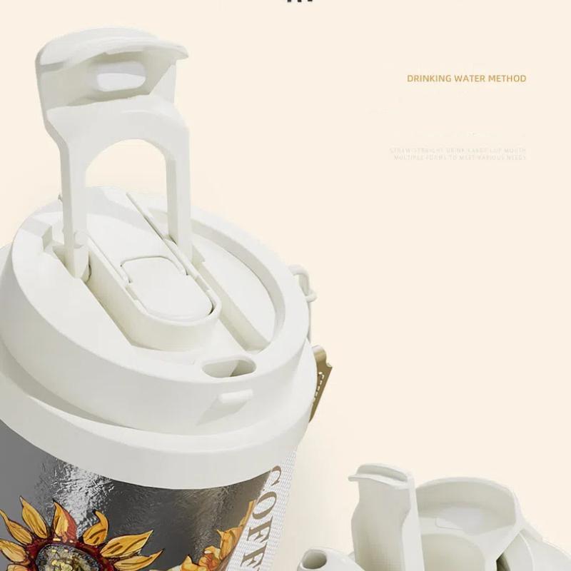 Pure Titanium Vacuum Flask & Thermos for Men and Women - Portablewith Straw Cherry Sunflower Thermos Bottle Tumbler