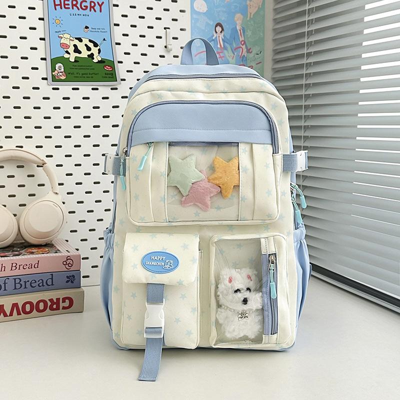 Schoolbag Japanese ins new high-value schoolbag sweet contrasting color splicing bar pain bag junior high school students lightweight backpack