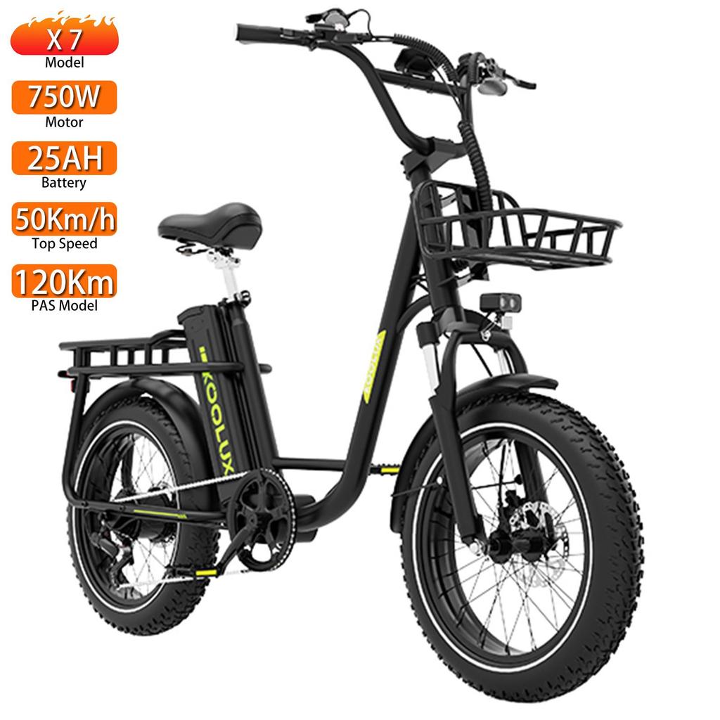 Electric Bike Adult KOOLUX 20" 750W Motor Top Speed 50Km/h 48 V 25AH Max Range 120Km Load 120Kg Black X7