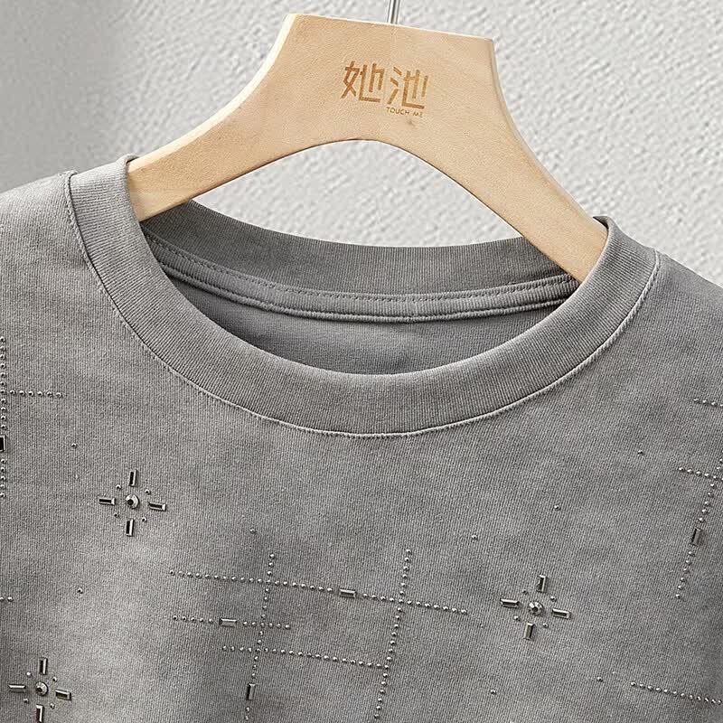 Women's Retro Rhinestone Short Sleeve T-Shirt