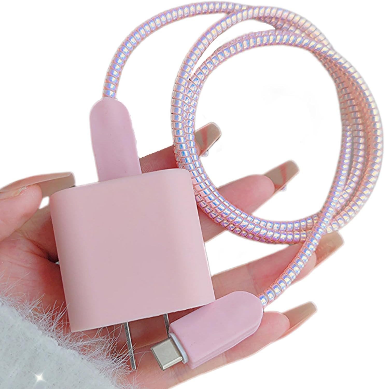Toepasselijke iPhone datakabel beschermhoes geschikt voor 18W oplader mat zachte hoes oplaadkabel eenvoudig roze roze