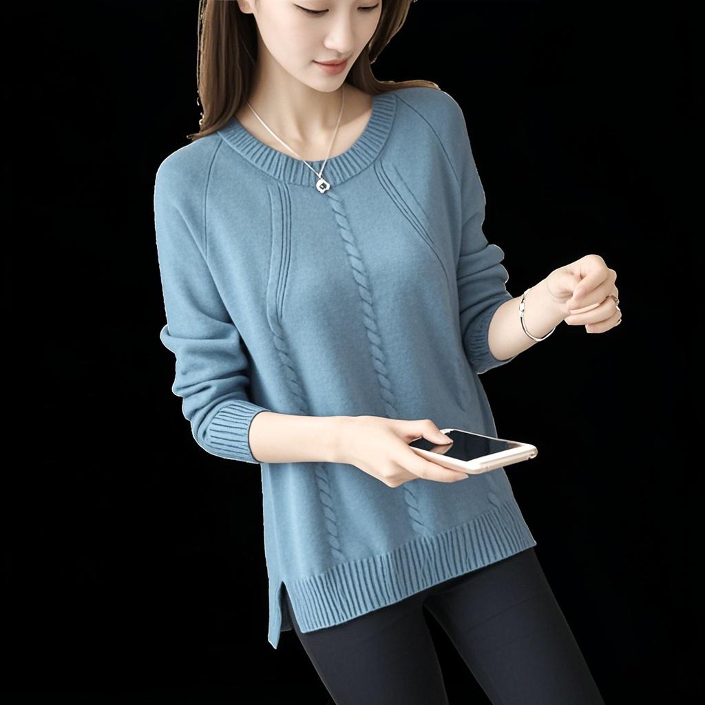 Dámský svetr Volný Módní Jednobarevný Volný Pulovr Ležérní Dlouhý Rukáv Teplý Pletený Svetr