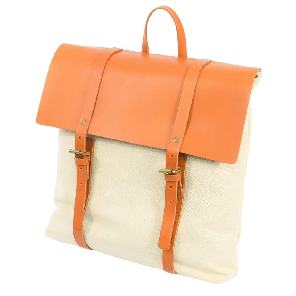 Marutomi Shokai Chair Canvas and Leather Flap Camel Leather and W32 X H36 X Backpack, Off-White Canvas, Size Approx. D7cm, 7M0-1106