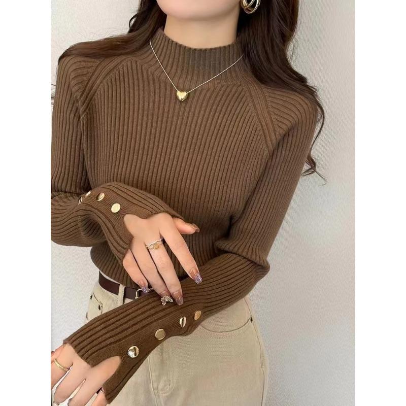 Bottom shirt women's autumn and winter new high-end semi-turtleneck knitted sweater with long-sleeved top