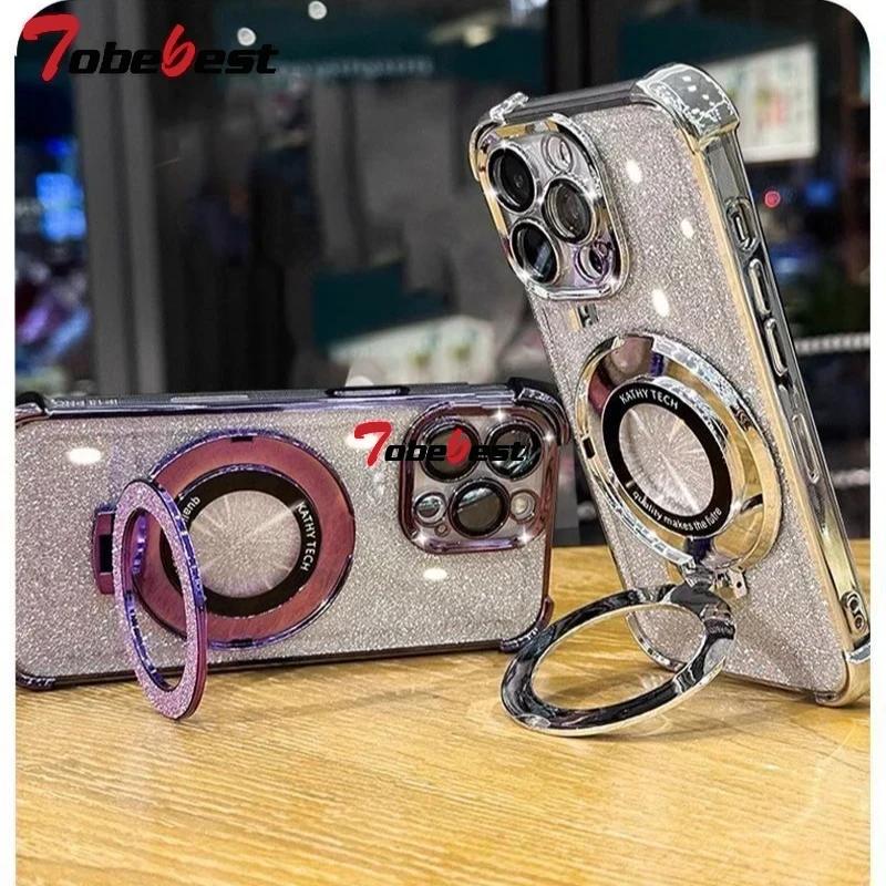 Shockproof Glitter Plating Crystal Bracelet Magsafe Phone Holder Case For iphone 16 15 14 13 12 11 Pro XS Max XR 8 7 Plus Cover