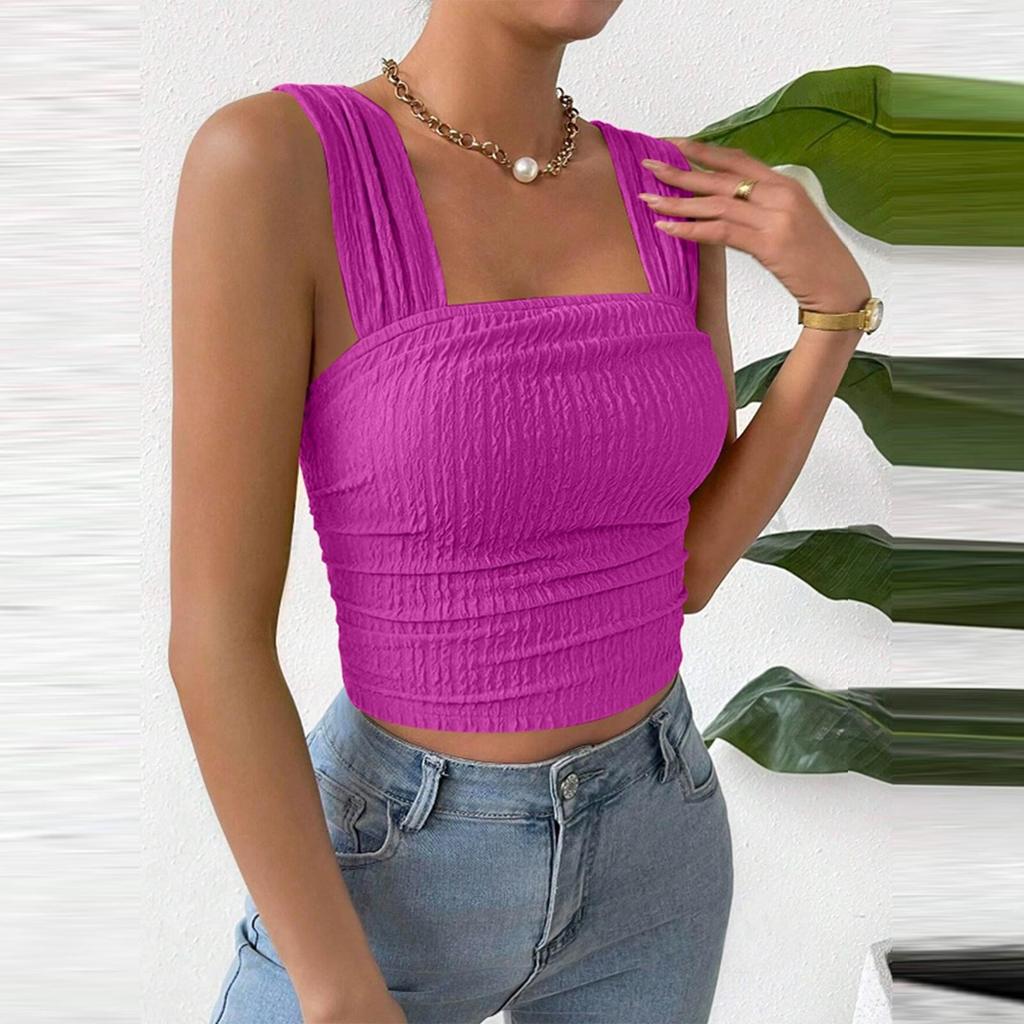Modisches Tanktop für Damen, einfarbig, ärmellos, offener Nabel, quadratischer Ausschnitt, Schultergurt