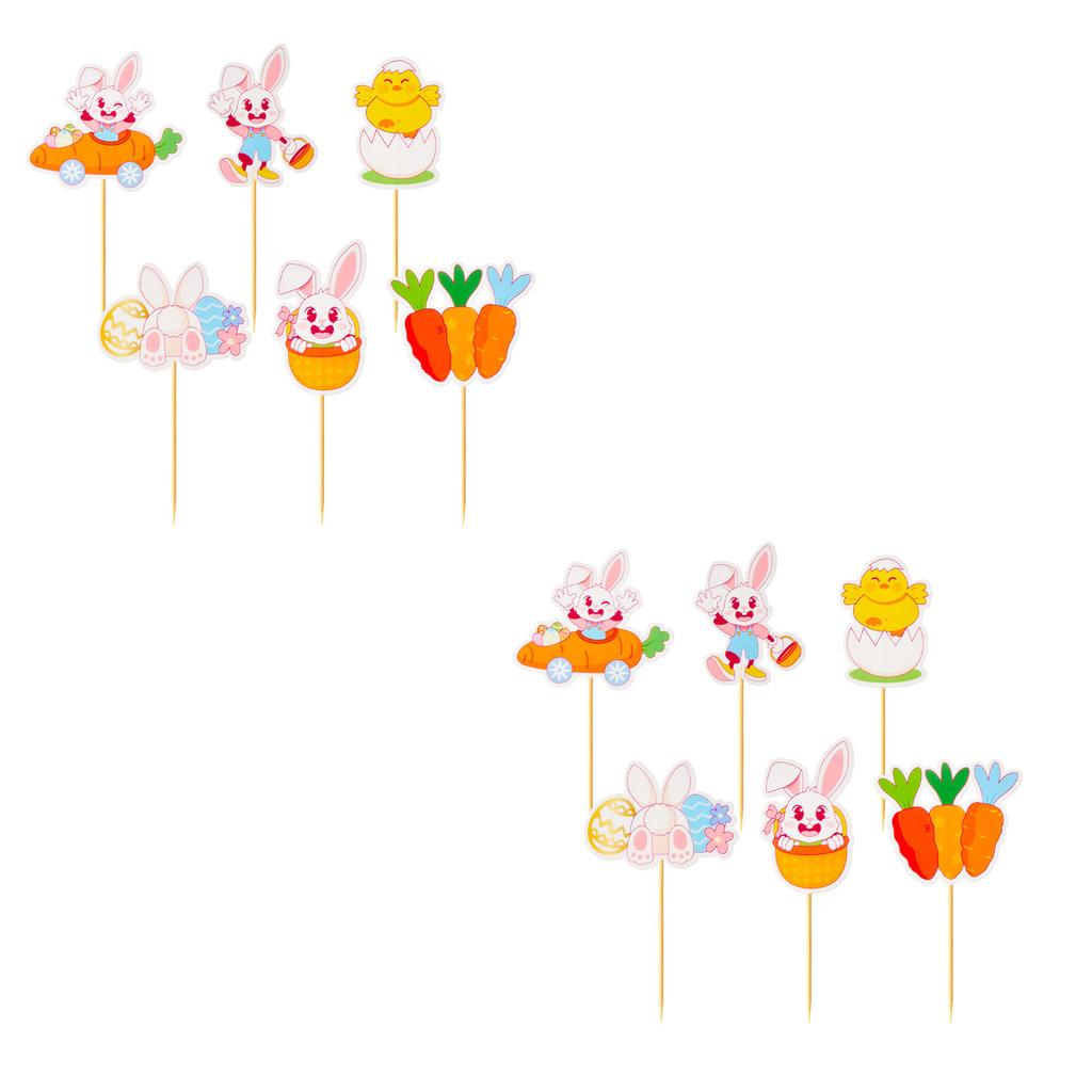 Easter Cake Decoration Kit, Double-sided Colorful  Easter Egg Paper Cupcake Small Sign, Party Supplies