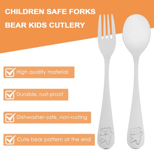 Dovhmoh 12-Piece Kids' Silverware Stainless Steel Child-Safe Dinnerware Set, Little Bear Children's Spoon and Fork Set for Toddlers
