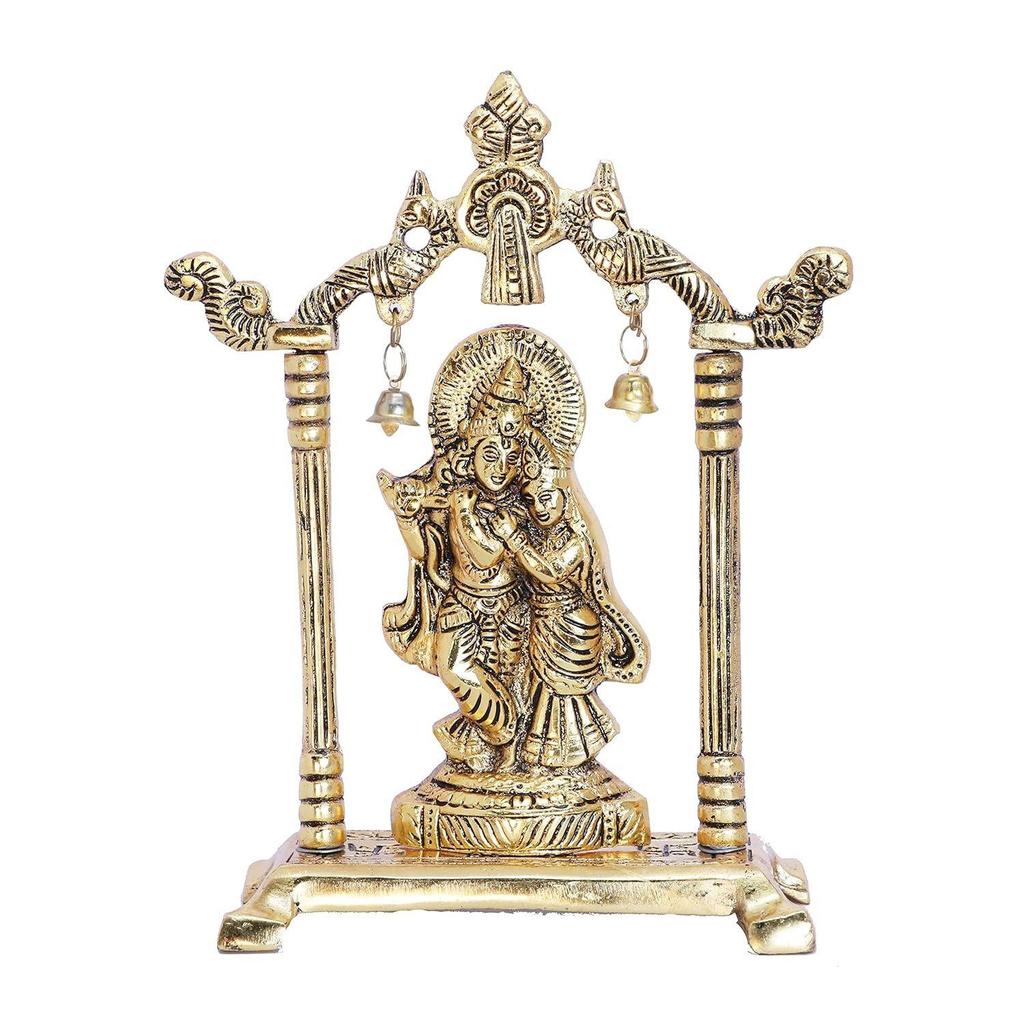 Metall Radha Krishna Statue Vergoldet Dekorieren Sie Ihr Zuhause, Büro & Radha Krishna Murti Idol Ausstellungsstück Figuren