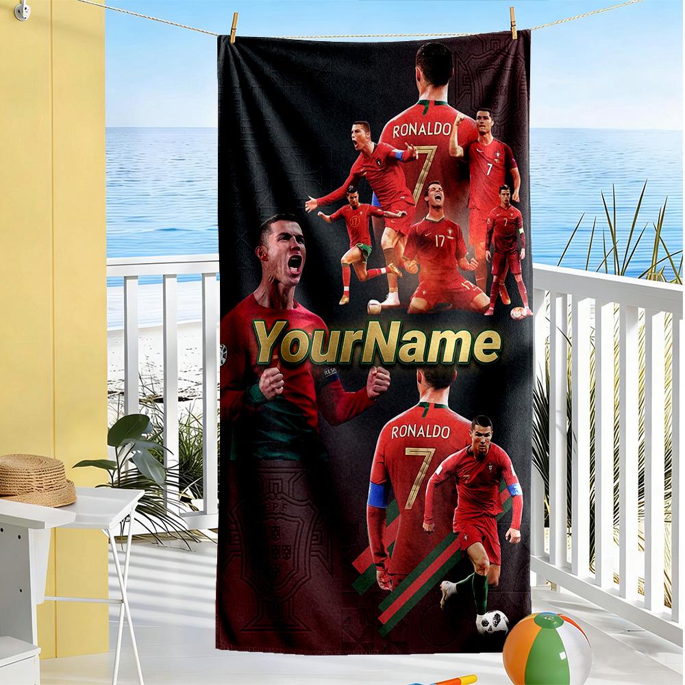 Cristiano Ronaldo Customized Name Beach Towel Soft Durable Quick-Dry Suitable for Swimming Gym Camping Yoga Vacation