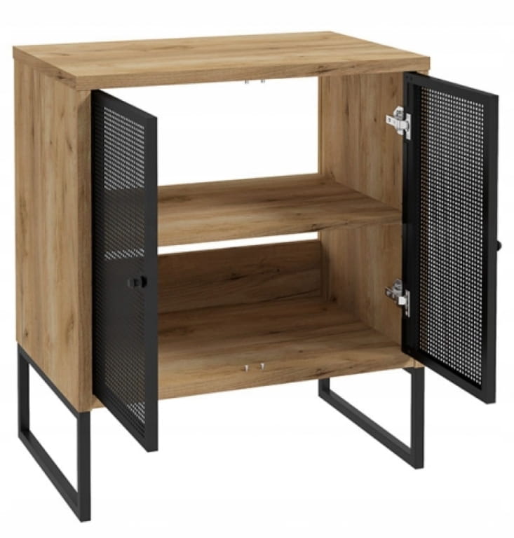 80x70cm standing cabinet on metal legs, black laminated board, Fiora