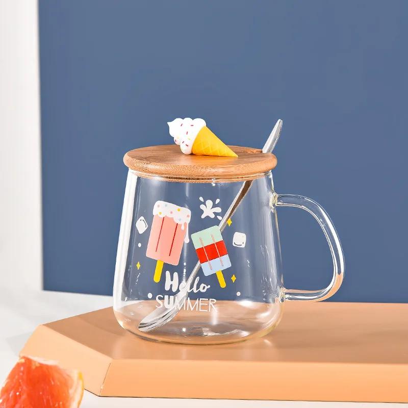 Cartoon Cute Mug High Borosilicate Glass Cups Creative Big Belly Mug with Cover High Temperature Resistant Transparent Water Cup