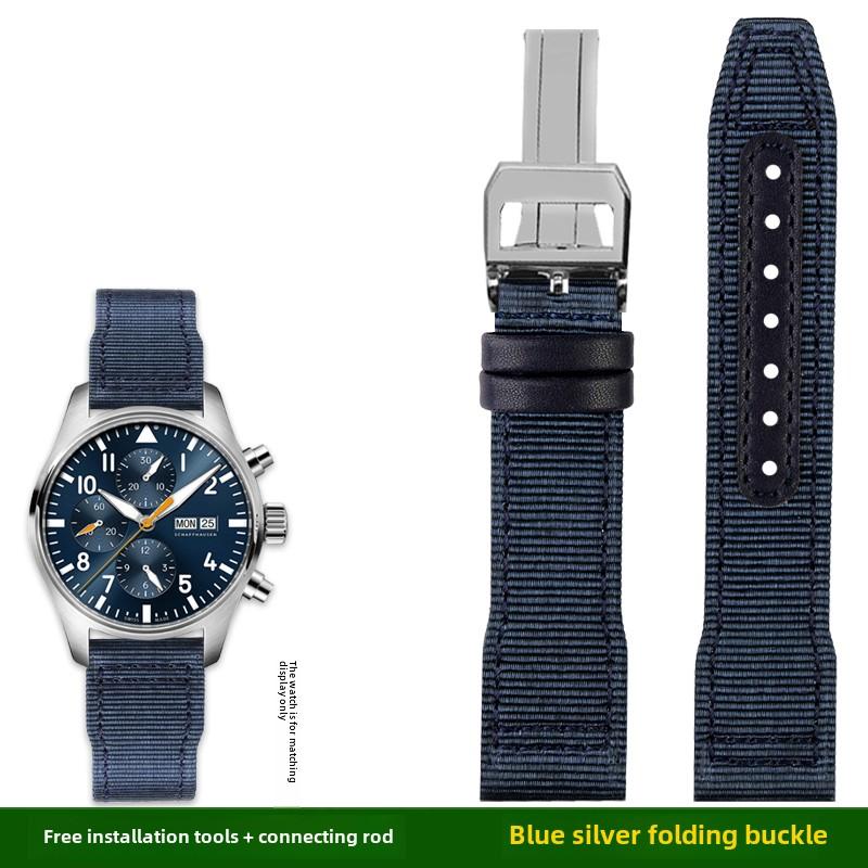 For IWC Pilot Nylon Genuine Leather watch band for IWC Mark 18 Balack Aces Portuguese original style woven canvas strap Bracelet