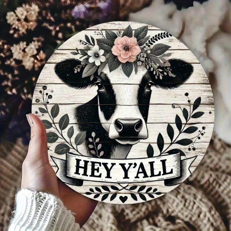 Cow Head Metal Wall Art with Flowers 8 Inch Vintage Home Decor