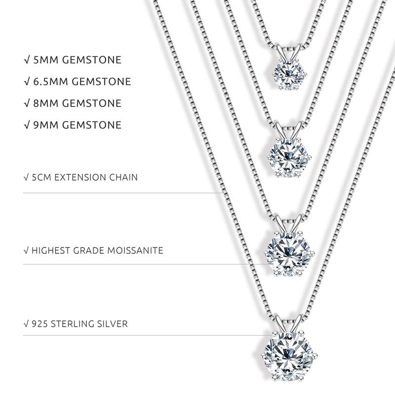 Classic 0.5CT-5CT D Moissanite Pendant Necklace Adjustable Chain 925 Silver for Women with 2CT 3CT 4CT Lab Diamond