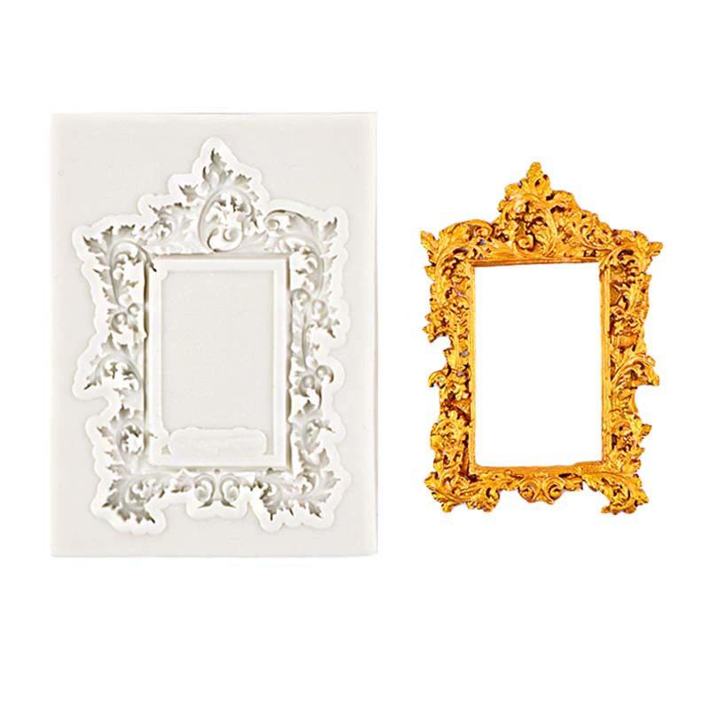 WTEMPO Photo Frame Fondant Molds Kit Picture Frame Silicone Molds Retro Molds for Cake Decorating Cupcake Topper Chocolate Candy Polymer Clay Set of 4