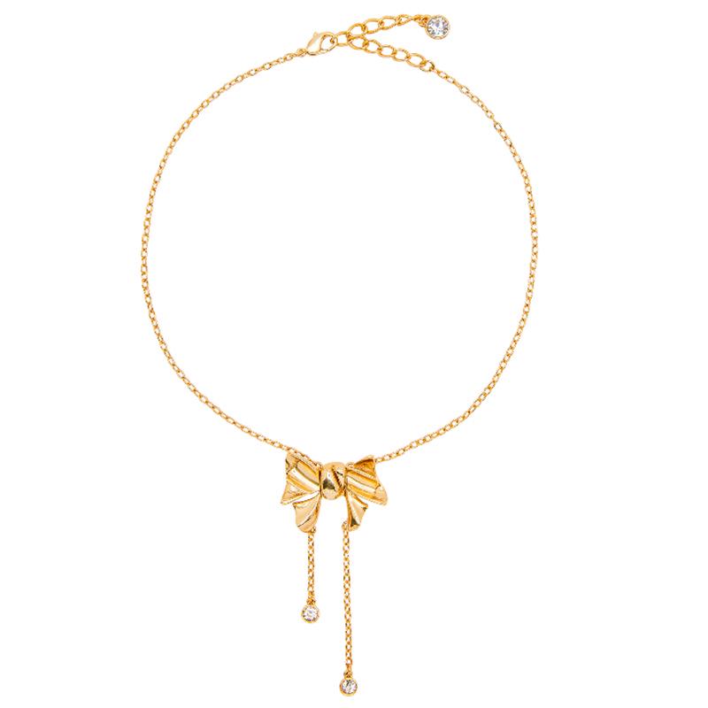 Oscar Gold-Plated Retro Bow Pendant Necklace - Minimalist Women's Design