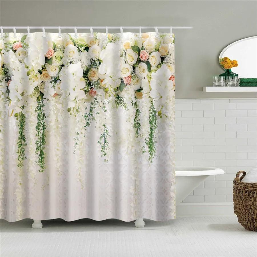Flower Dandelion Red Rose Small Fresh Shower Curtains Bathroom Curtain Set Frabic Waterproof Polyester Bathroom Decor With Hooks