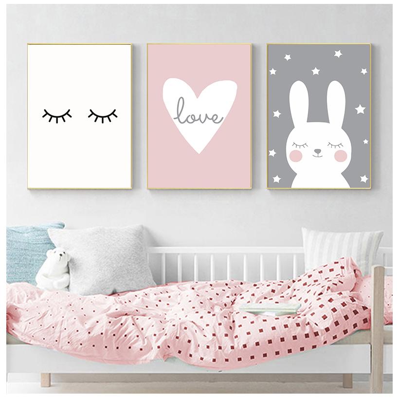 Rabbit Heart Kindergarten Wall Art Oil Painting Cartoon Poster Decoration Painting