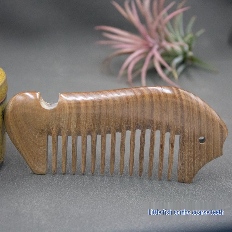 Green Sandalwood Hair Care Comb - 13cm, Model Little Moon Phoenix, for Massage & Scalp Care, Easy to Carry