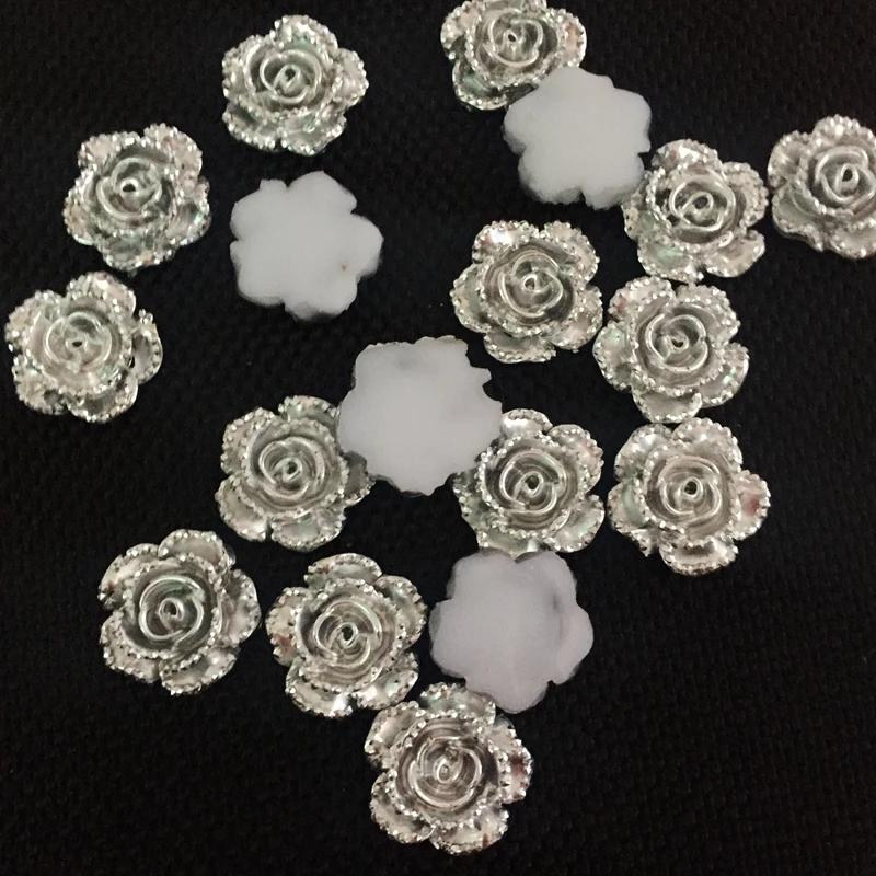 

40PCS 14mm Silver Flower Rose Resin Rhinestone Flatback Cabochon Stone DIY Phone/Jewelry Scrapbooking Accessories HA353 80pcs